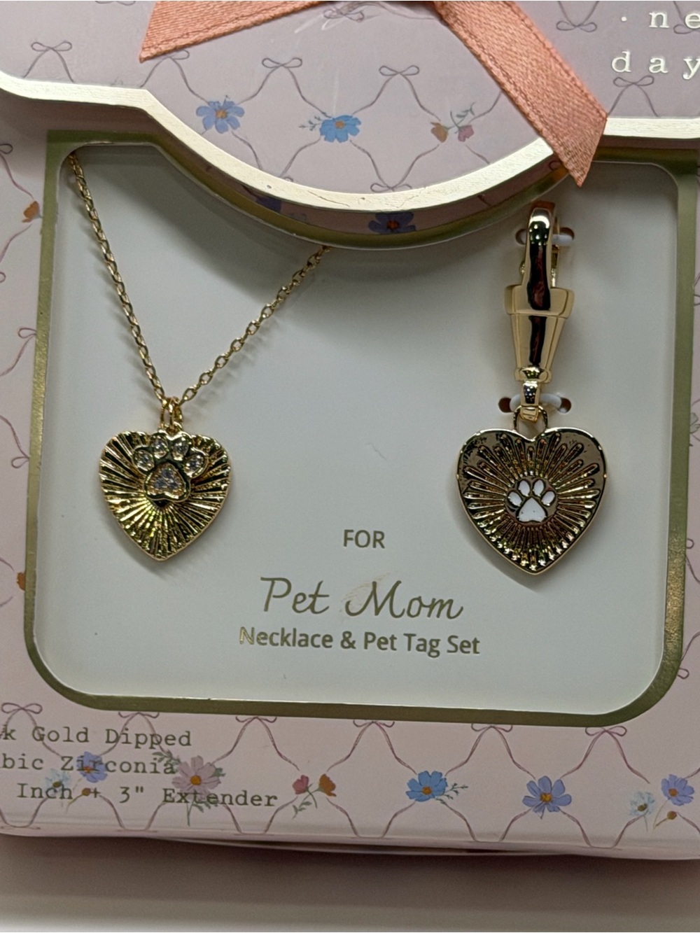 a new day Rose Gold Pet Mom Heart Necklace & Paw Tag Set - Picture 4 of 5